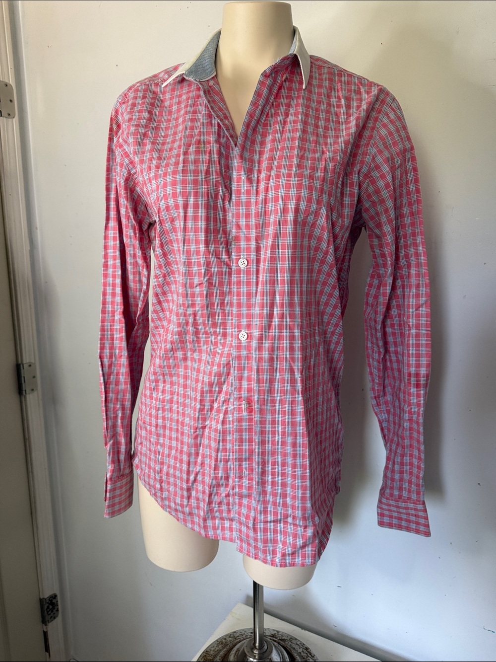 Men's Pink Plaid Button-Down Shirt